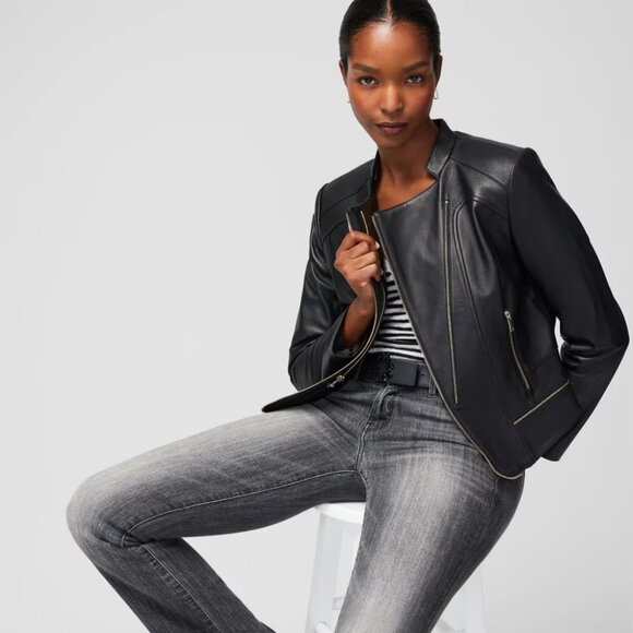 WHBM $500 GENUINE LEATHER Zipped Moto Jacket Black Soft 2 6 8 10 14 - Picture 6 of 6